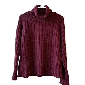 Katherine Bishop Womens L Burgundy Rib-Knit Turtleneck Silk Blend Sweater